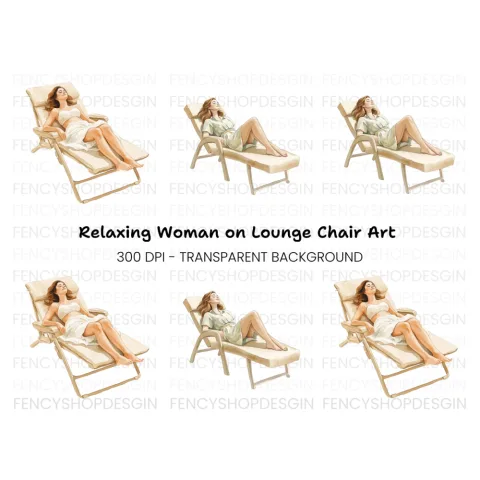 Sunbathing Women Lounge Chairs Clipart Bundle
