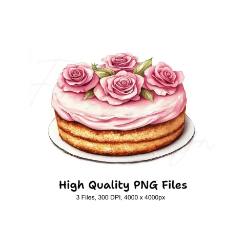 Elegant Pink Rose Cake Clipart Bundle