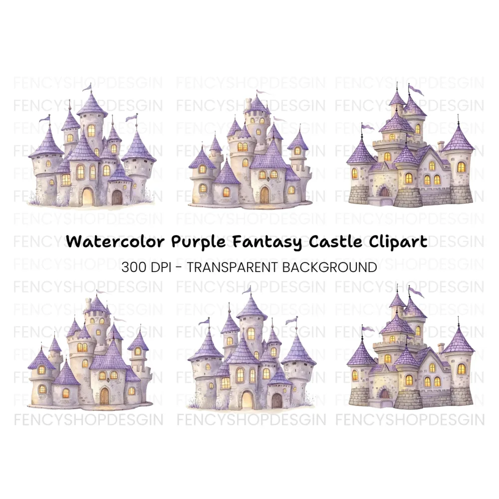 Enchanted Purple Castle Clipart Bundle