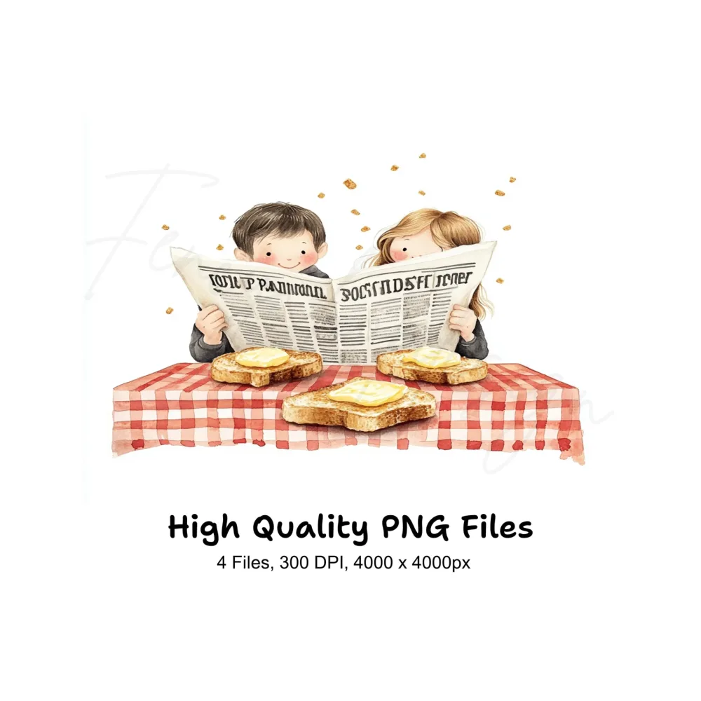 Couple Reading Newspaper Breakfast Clipart Bundle