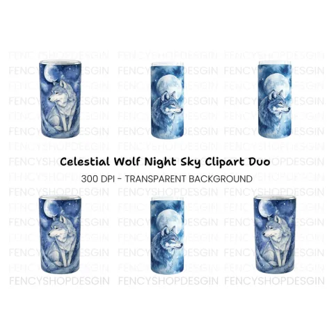 Winter Wolf Moon Tumbler Clipart Bundle