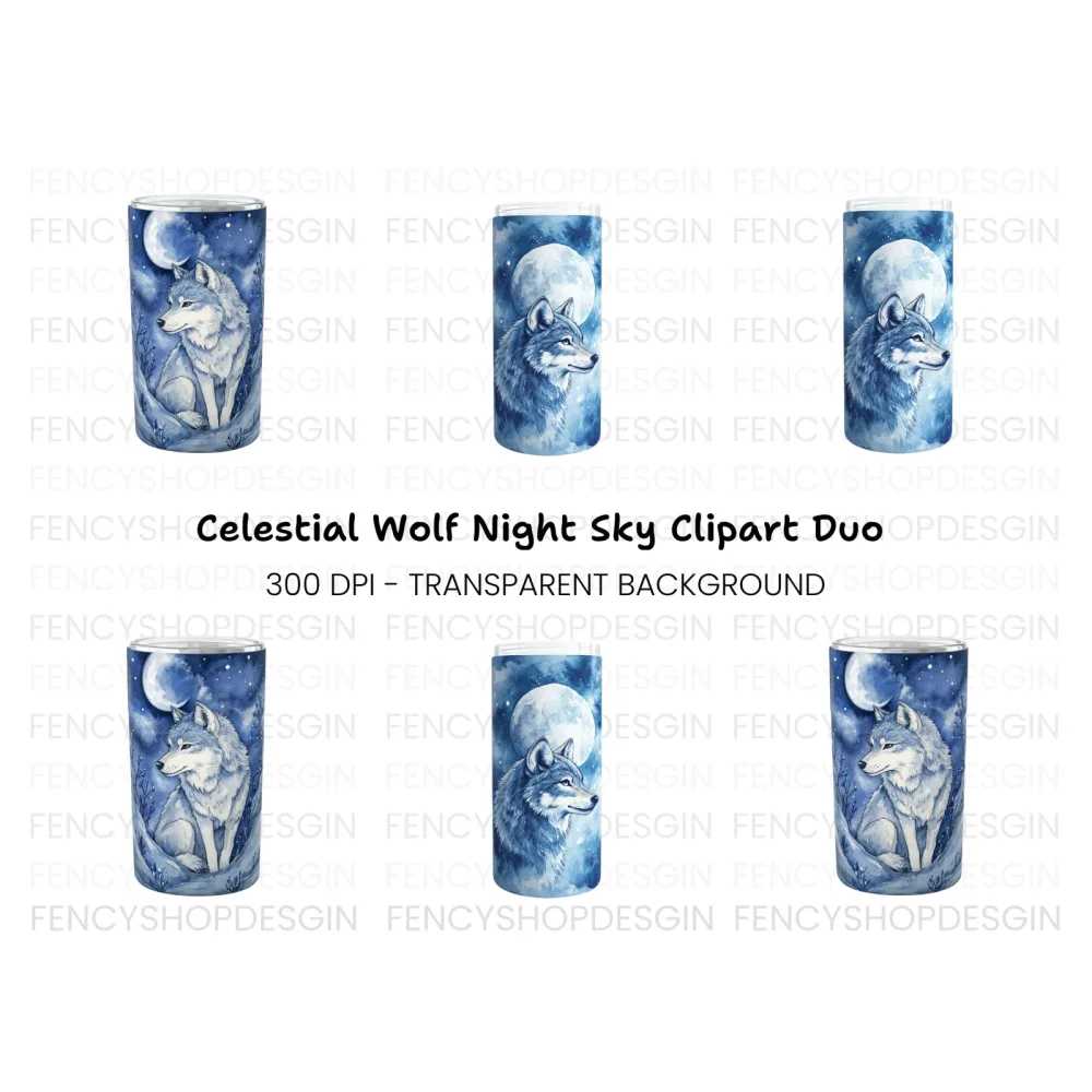 Winter Wolf Moon Tumbler Clipart Bundle