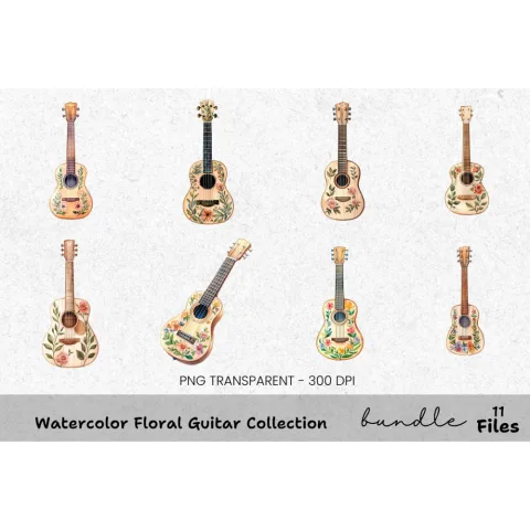 Floral Guitar Clipart Bundle
