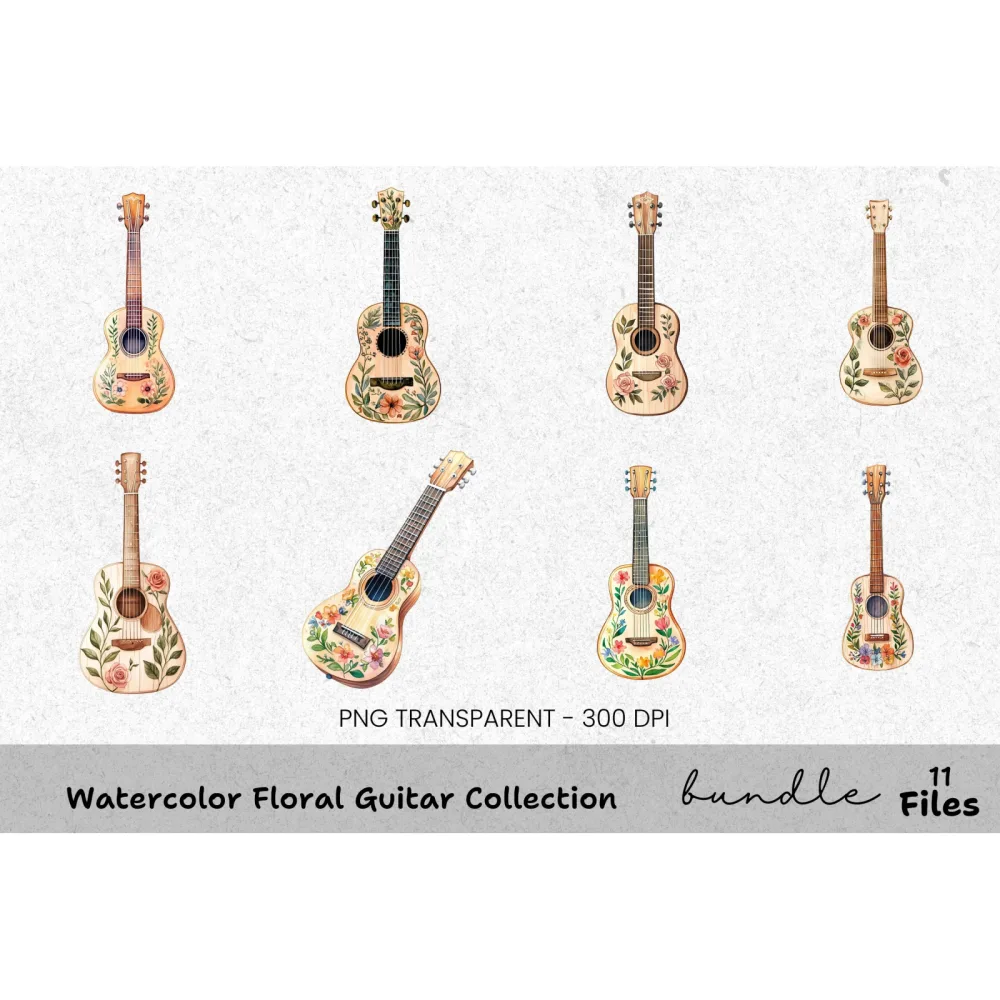 Floral Guitar Clipart Bundle