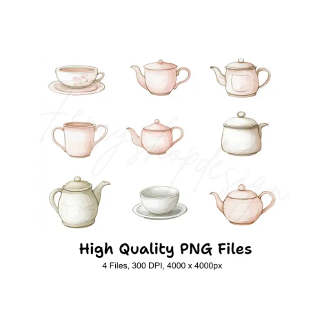 Vintage Teapots and Cups Clipart Bundle