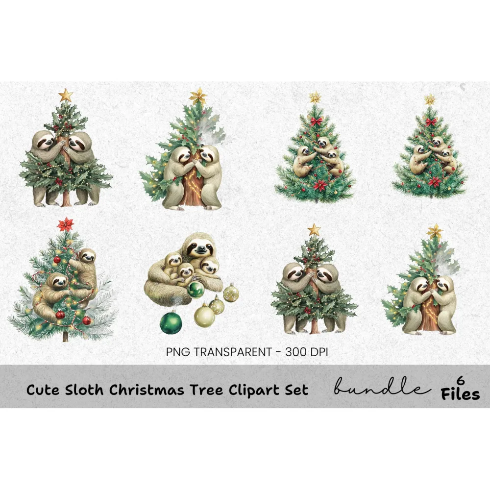Christmas Sloth Family Clipart Bundle