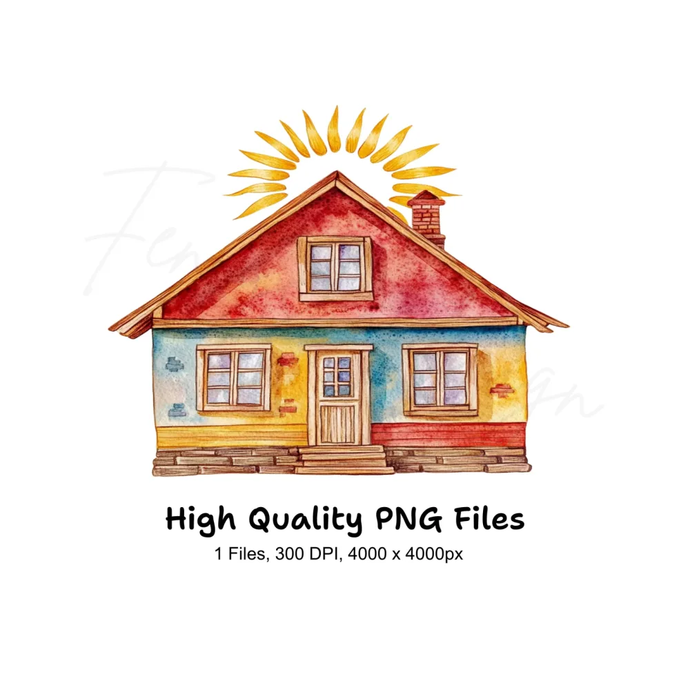 Colorful House with Sun Clipart Bundle