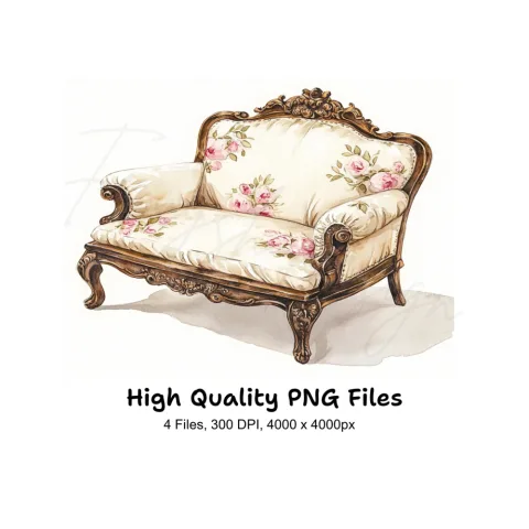 Vintage Rose Armchair Clipart Bundle