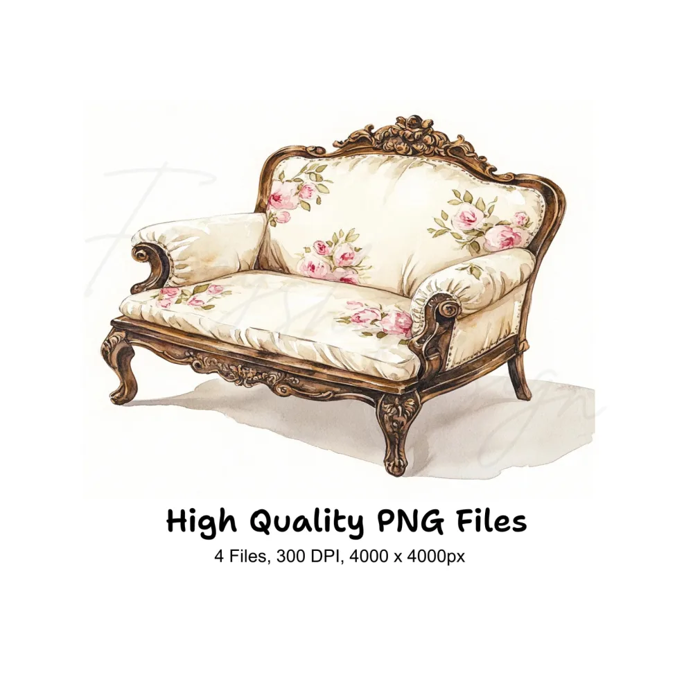 Vintage Rose Armchair Clipart Bundle