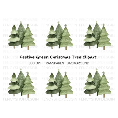 Green Christmas Trees Clipart Bundle