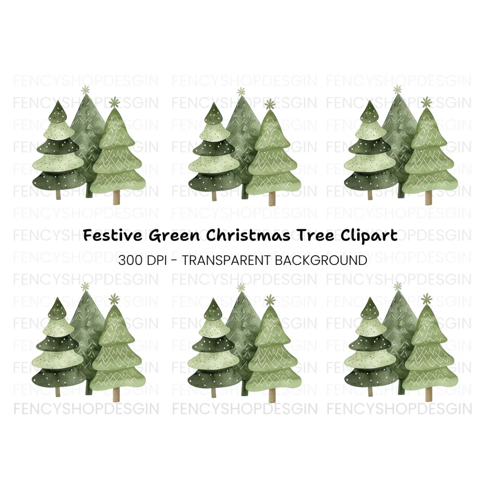 Green Christmas Trees Clipart Bundle