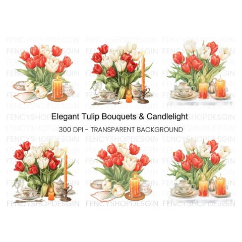 Elegant Tulip Candle Dinner Clipart Bundle