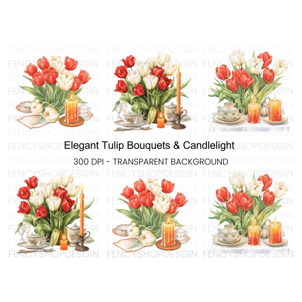Elegant Tulip Candle Dinner Clipart Bundle