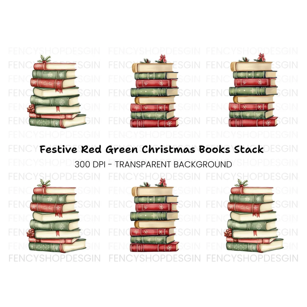 Christmas Books Stack Clipart Bundle