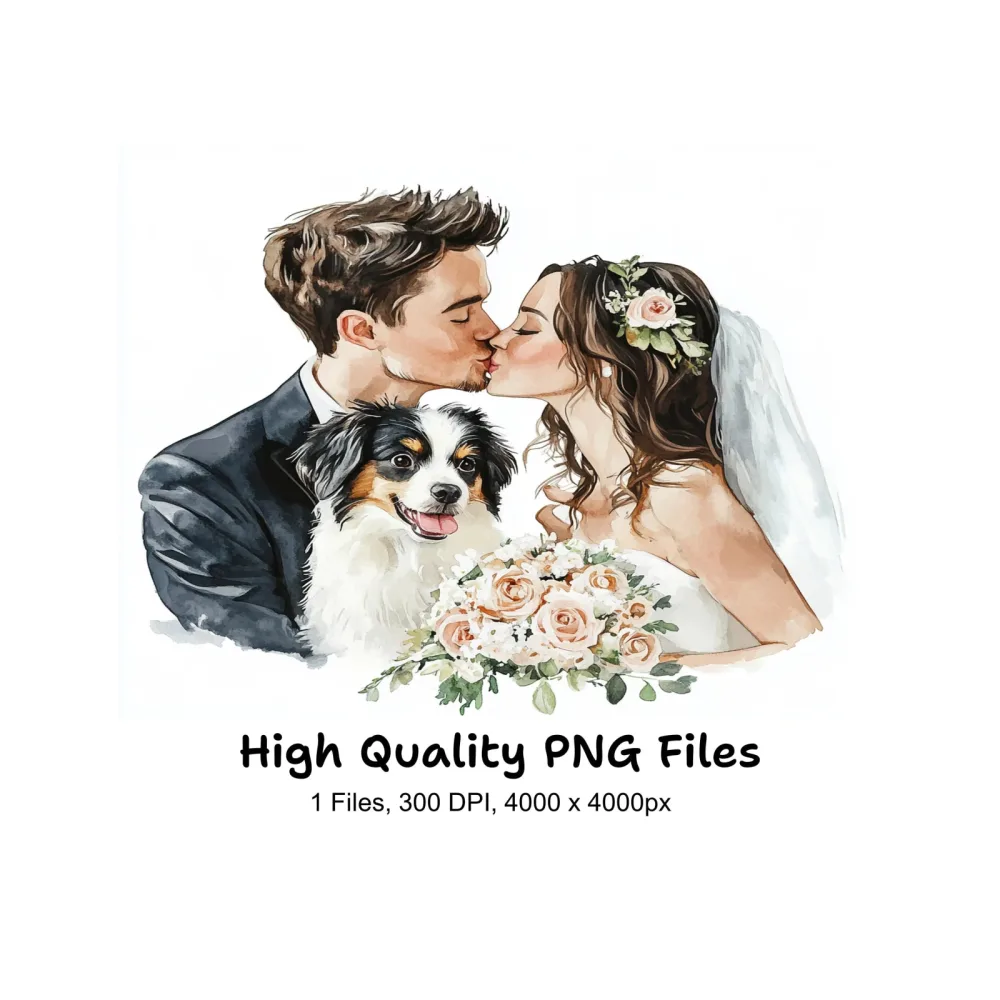 Wedding Couple with Dog Clipart Bundle