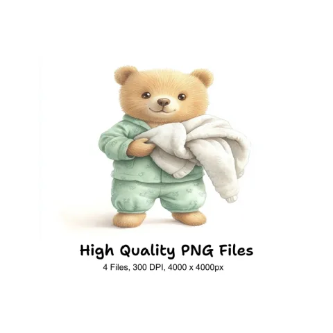 Sweet Teddy Bear with Blanket Clipart Bundle