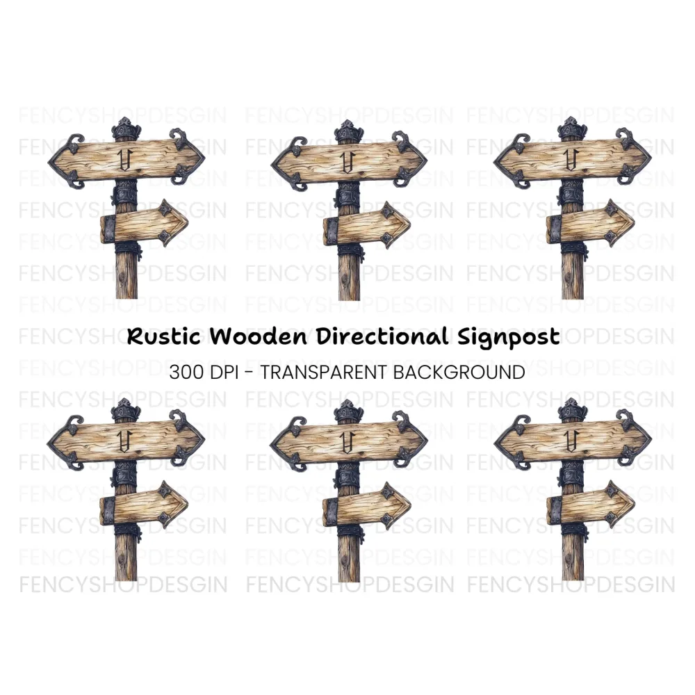 Rustic Wooden Directional Sign Clipart Bundle