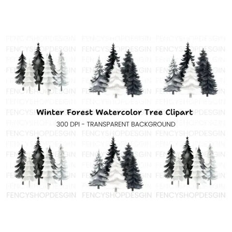 Monochrome Christmas Tree Clipart Bundle