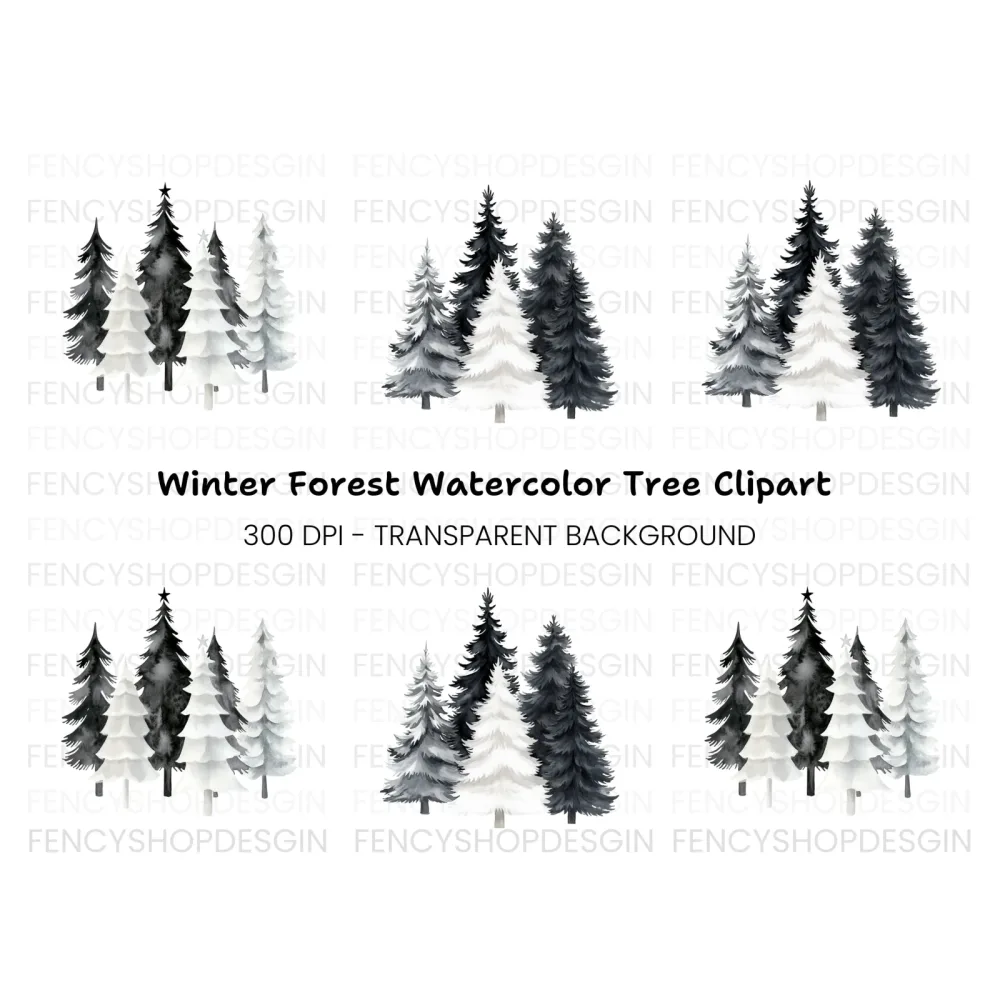 Monochrome Christmas Tree Clipart Bundle