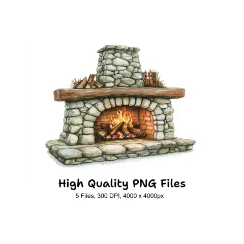 Rustic Stone Fireplace Clipart Bundle