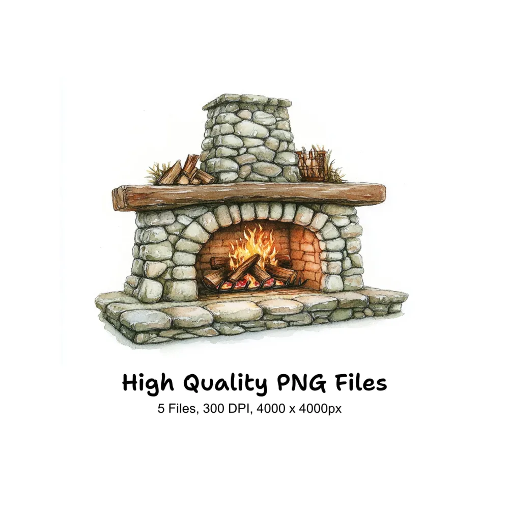 Rustic Stone Fireplace Clipart Bundle