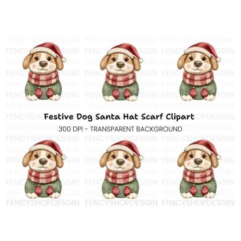 Cute Christmas Puppy Clipart Bundle