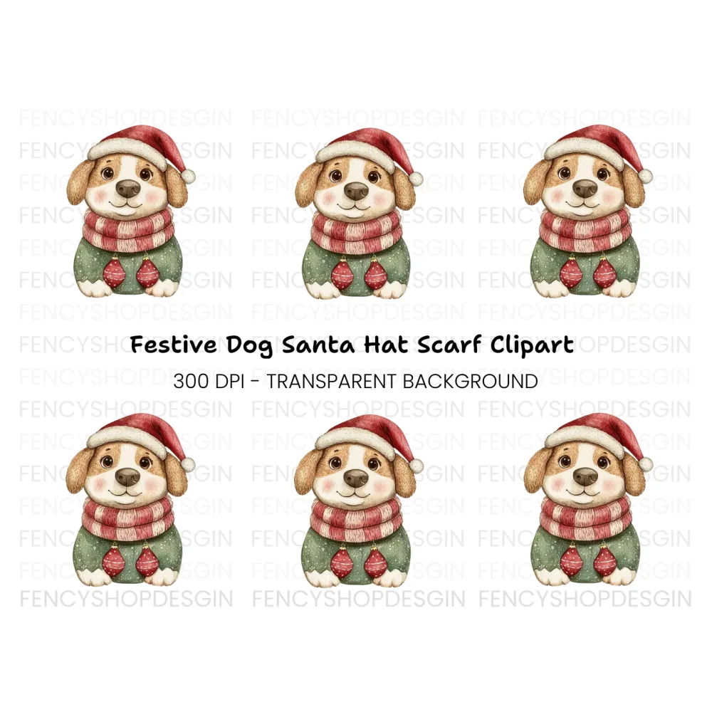 Cute Christmas Puppy Clipart Bundle