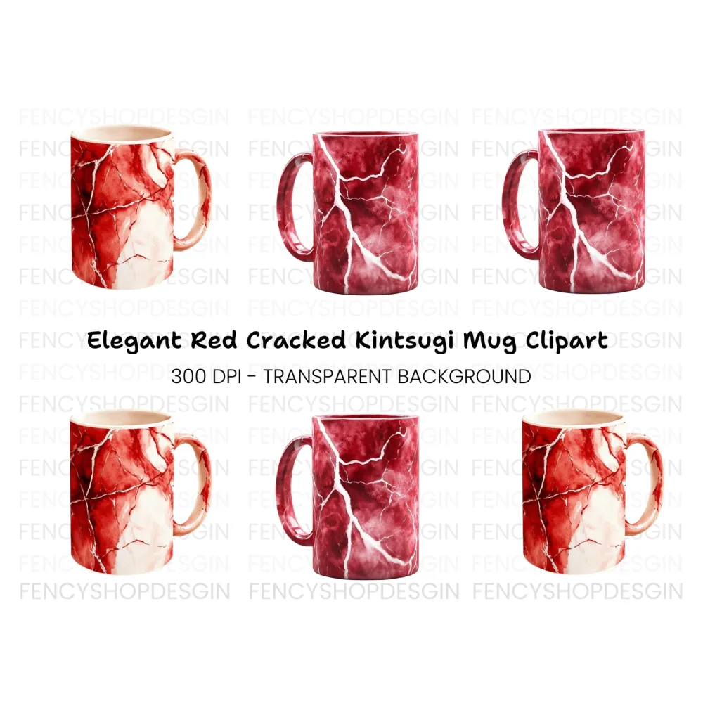 Red Marble Cracked Clipart Bundle