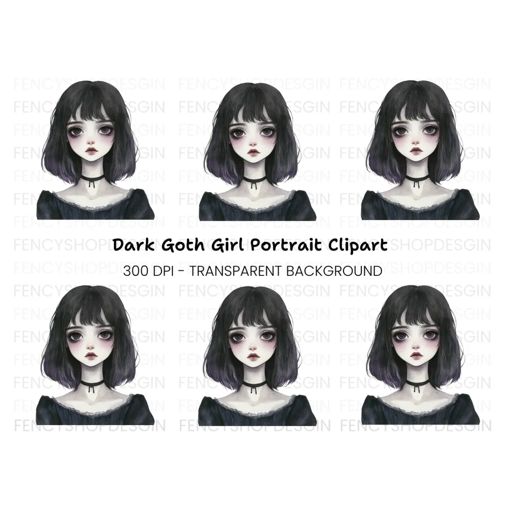 Dark Aesthetic Goth Girl Clipart Bundle