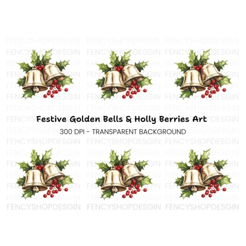 Festive Bells and Holly Clipart Bundle
