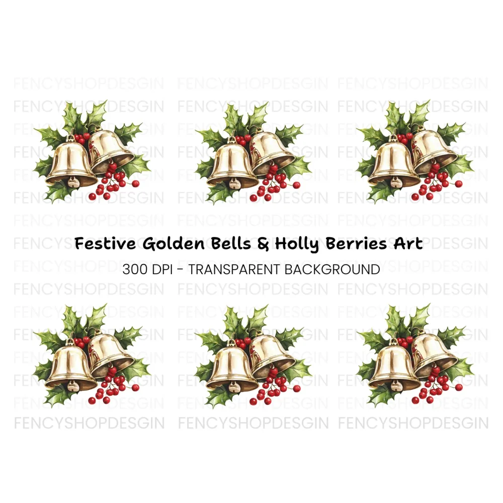 Festive Bells and Holly Clipart Bundle