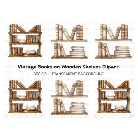 Stacked Books and Shelf Clipart Bundle