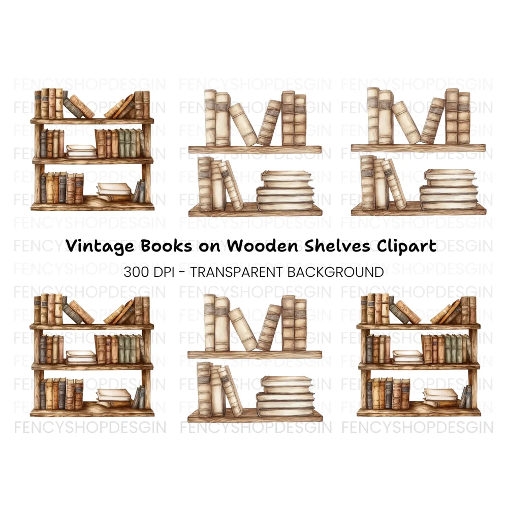 Stacked Books and Shelf Clipart Bundle