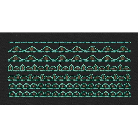 Multi Row Floral Wave Border Mint & Brown Embroidery Design