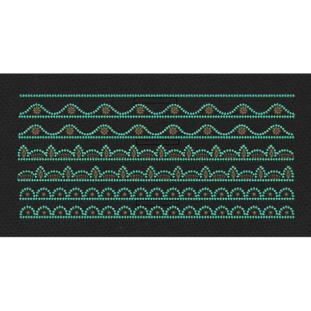 Multi Row Floral Wave Border Mint & Brown Embroidery Design