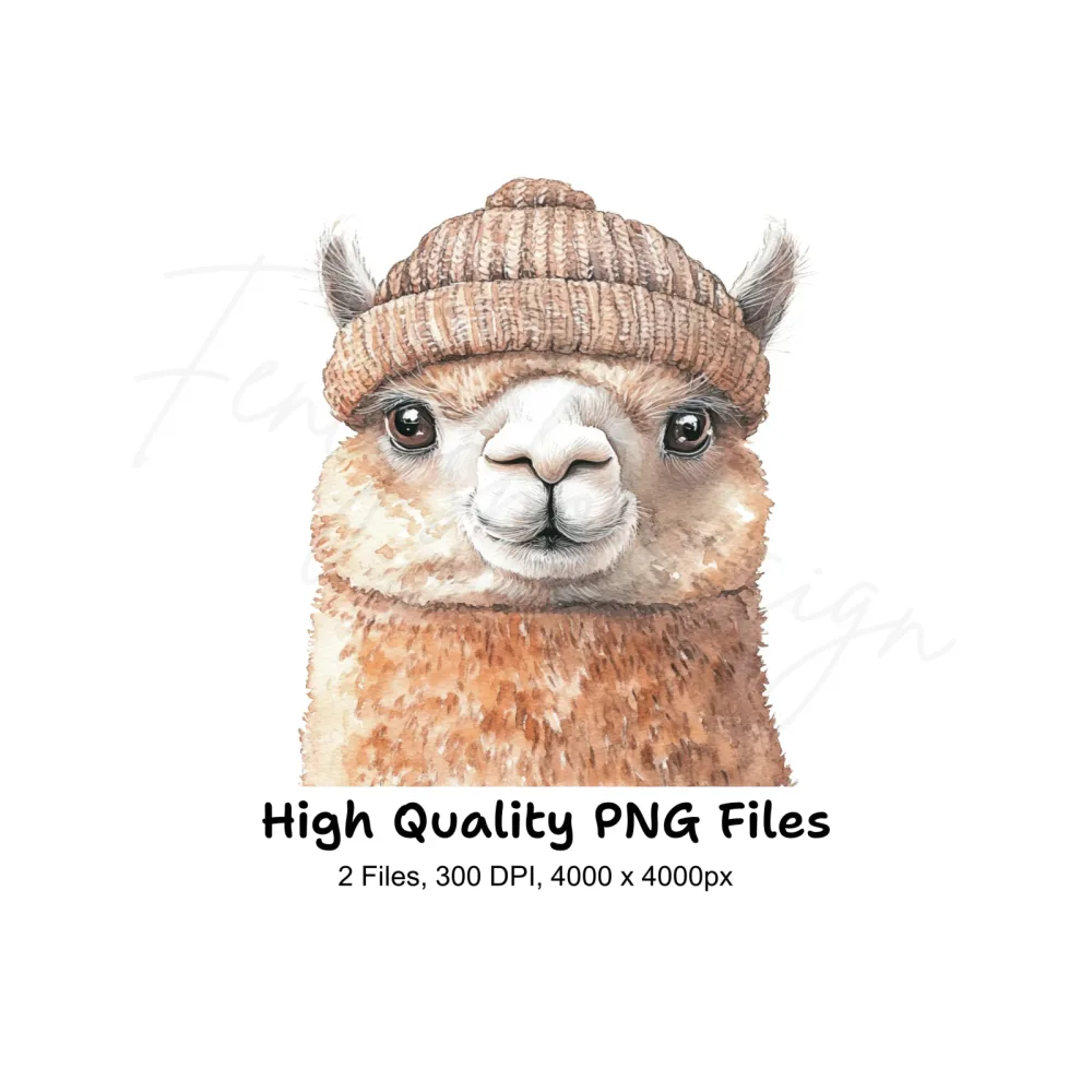 Cute Alpaca Winter Hat Clipart Bundle