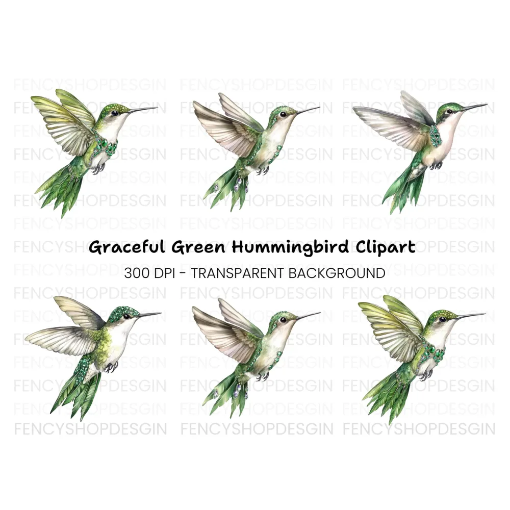 Emerald Hummingbird Clipart Bundle