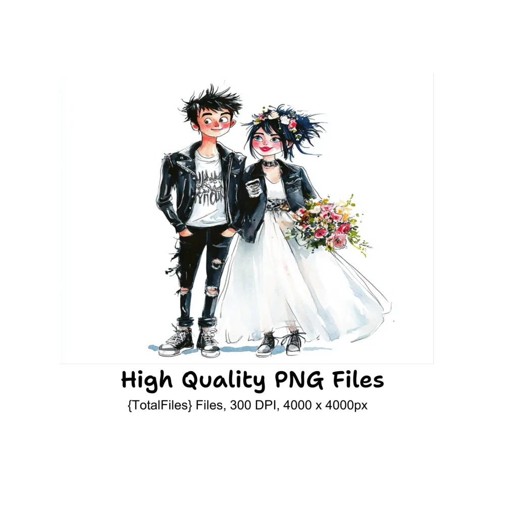 Punk Rock Wedding Couple Clipart Bundle