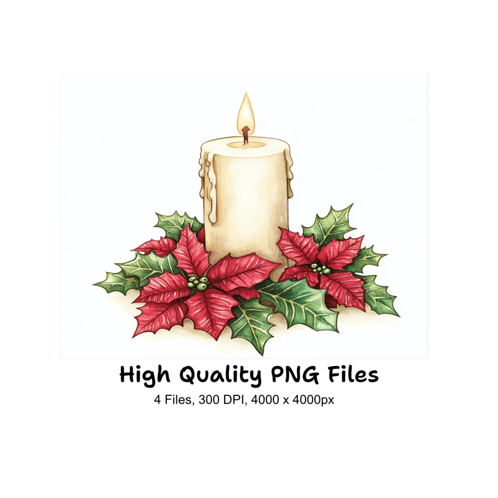 Christmas Candles and Poinsettias Clipart Bundle