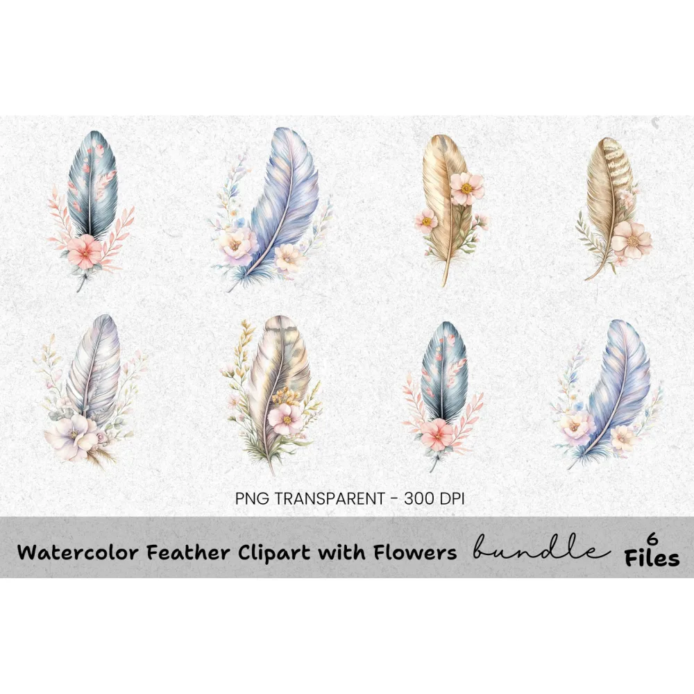 Feather and Flowers Clipart Bundle