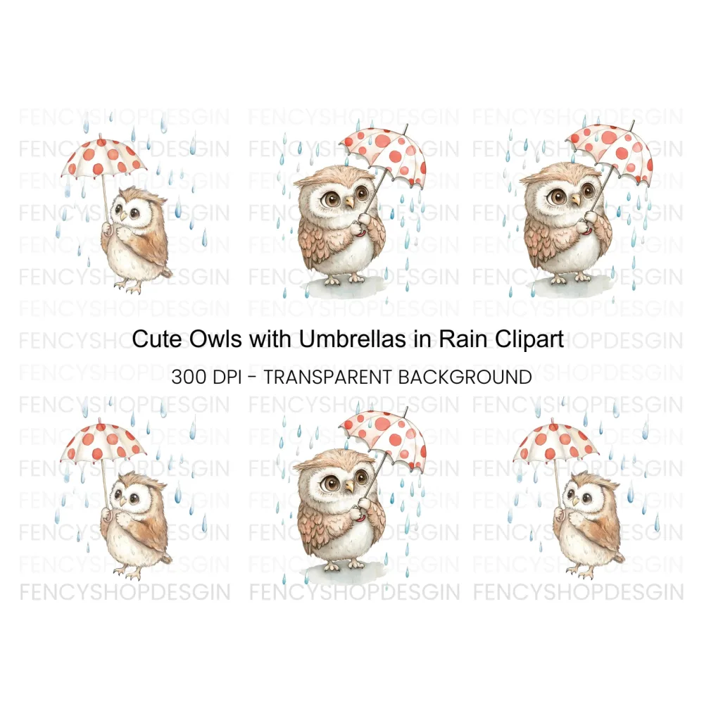 Owls with Umbrellas Clipart Bundle