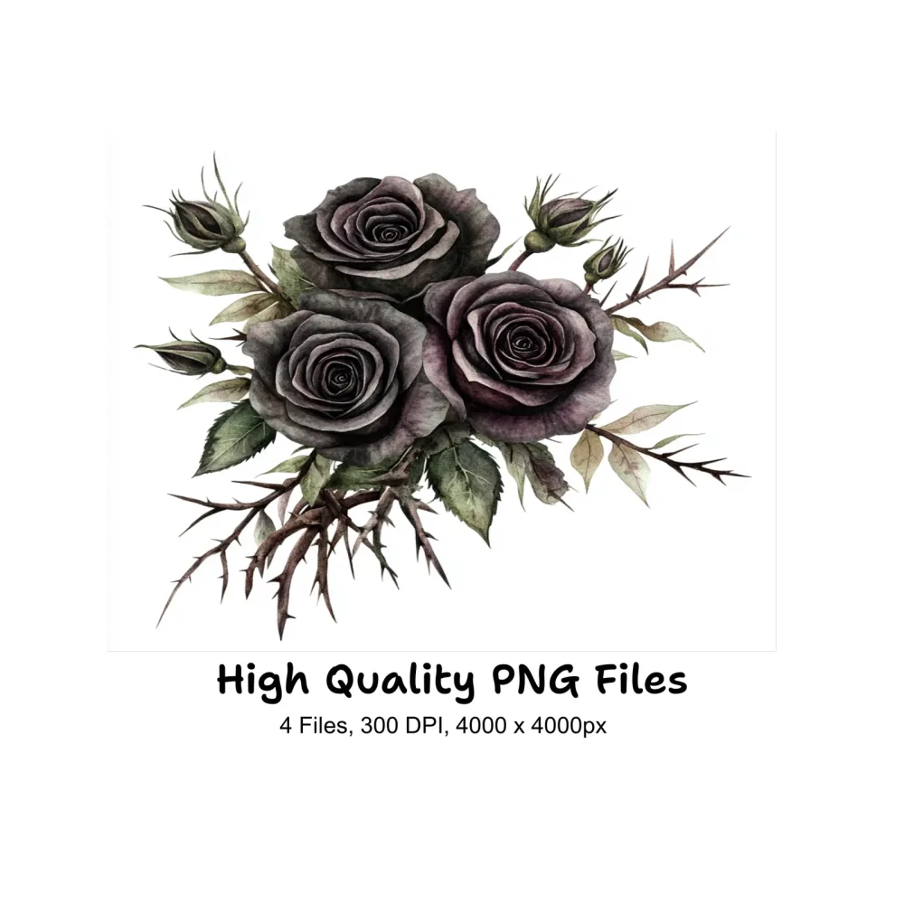 Gothic Black Rose Bouquets Clipart Bundle