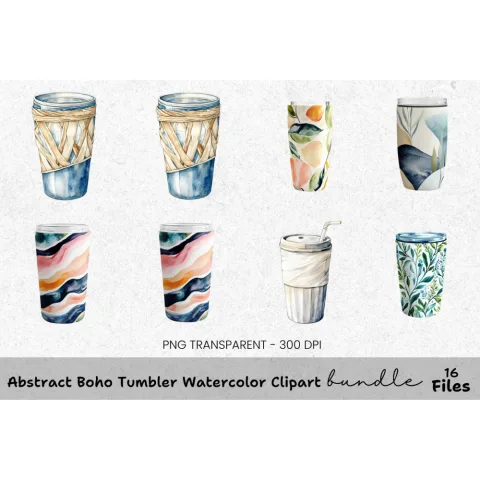 Abstract Boho Tumbler Clipart Bundle