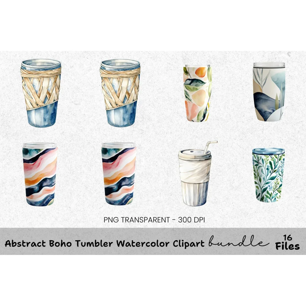 Abstract Boho Tumbler Clipart Bundle
