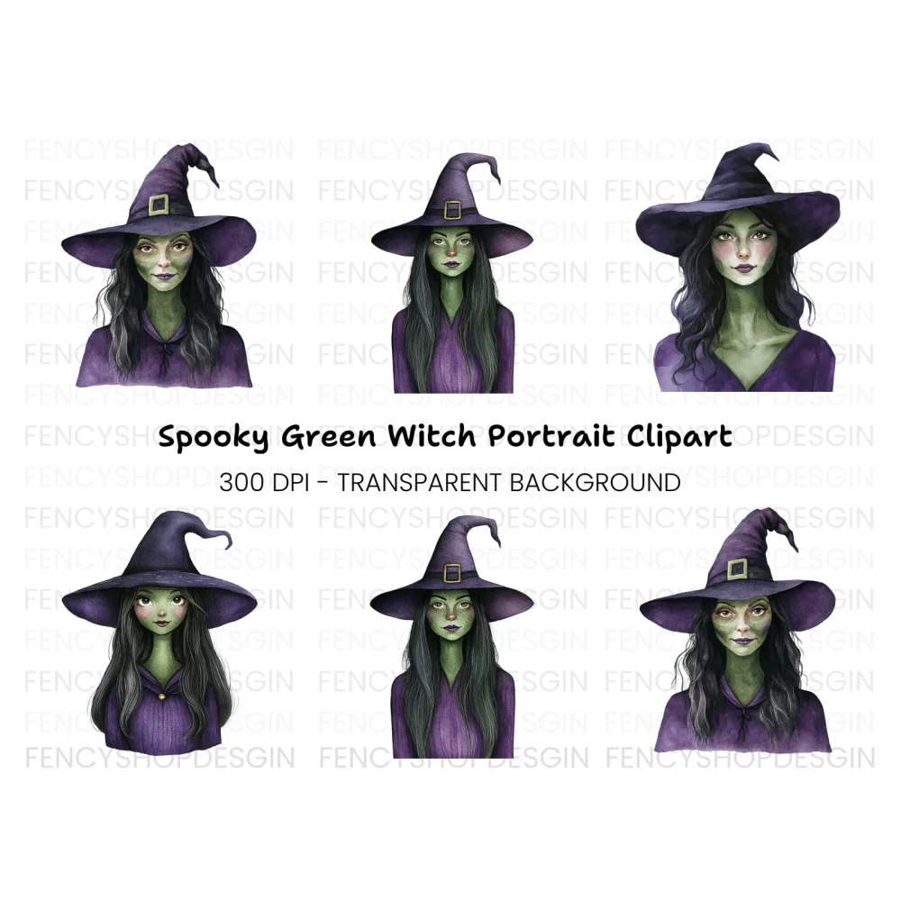 Mysterious Witch Portraits Clipart Bundle