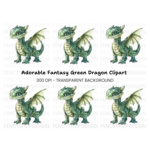 Charming Green Baby Dragon Clipart Bundle