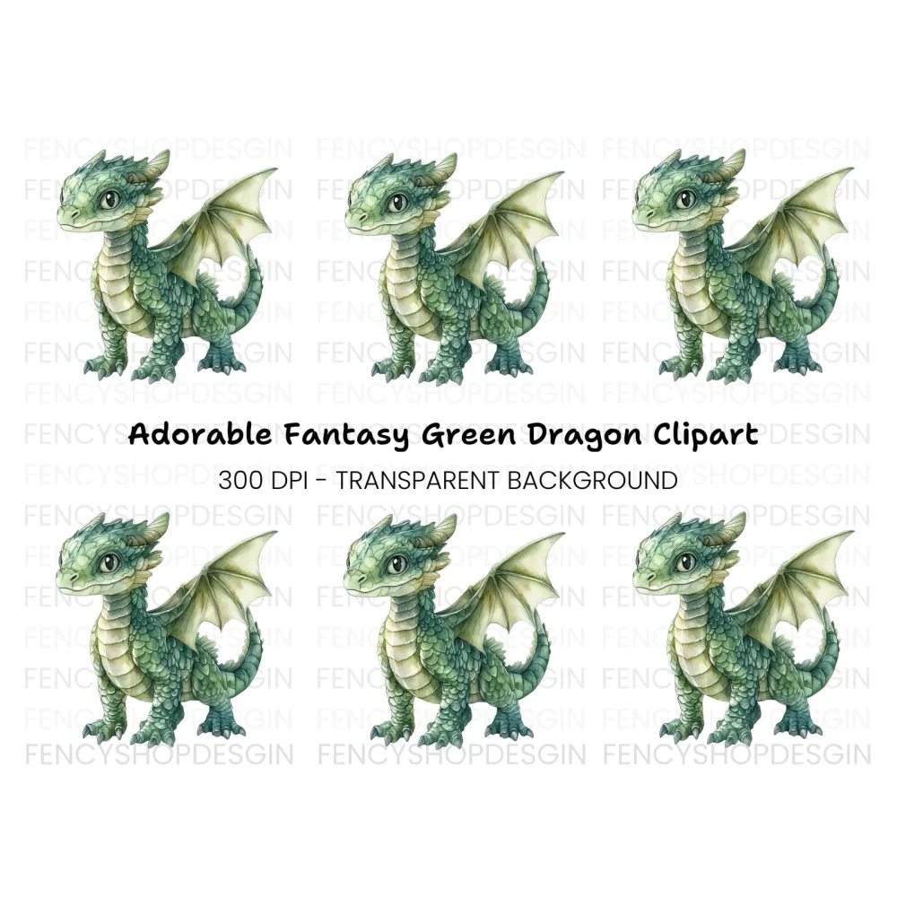 Charming Green Baby Dragon Clipart Bundle