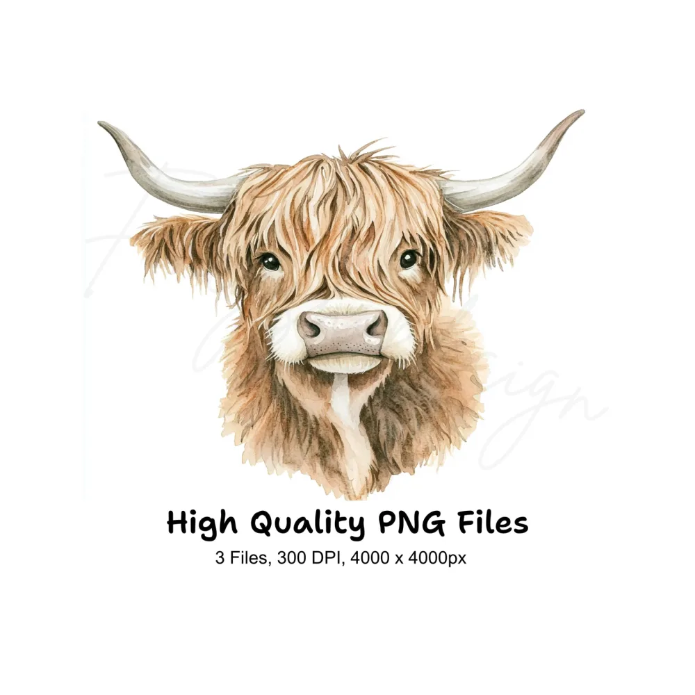 Cute Highland Cow Clipart Bundle