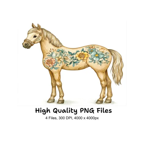 Floral Decorated Horse Clipart Bundle