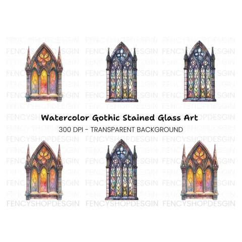 Gothic Stained Glass Window Clipart Bundle